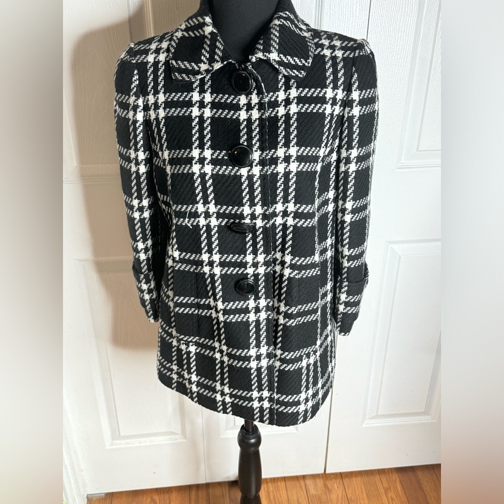 TAHARI Plaid Button Notch Collar Jacket Sz 6